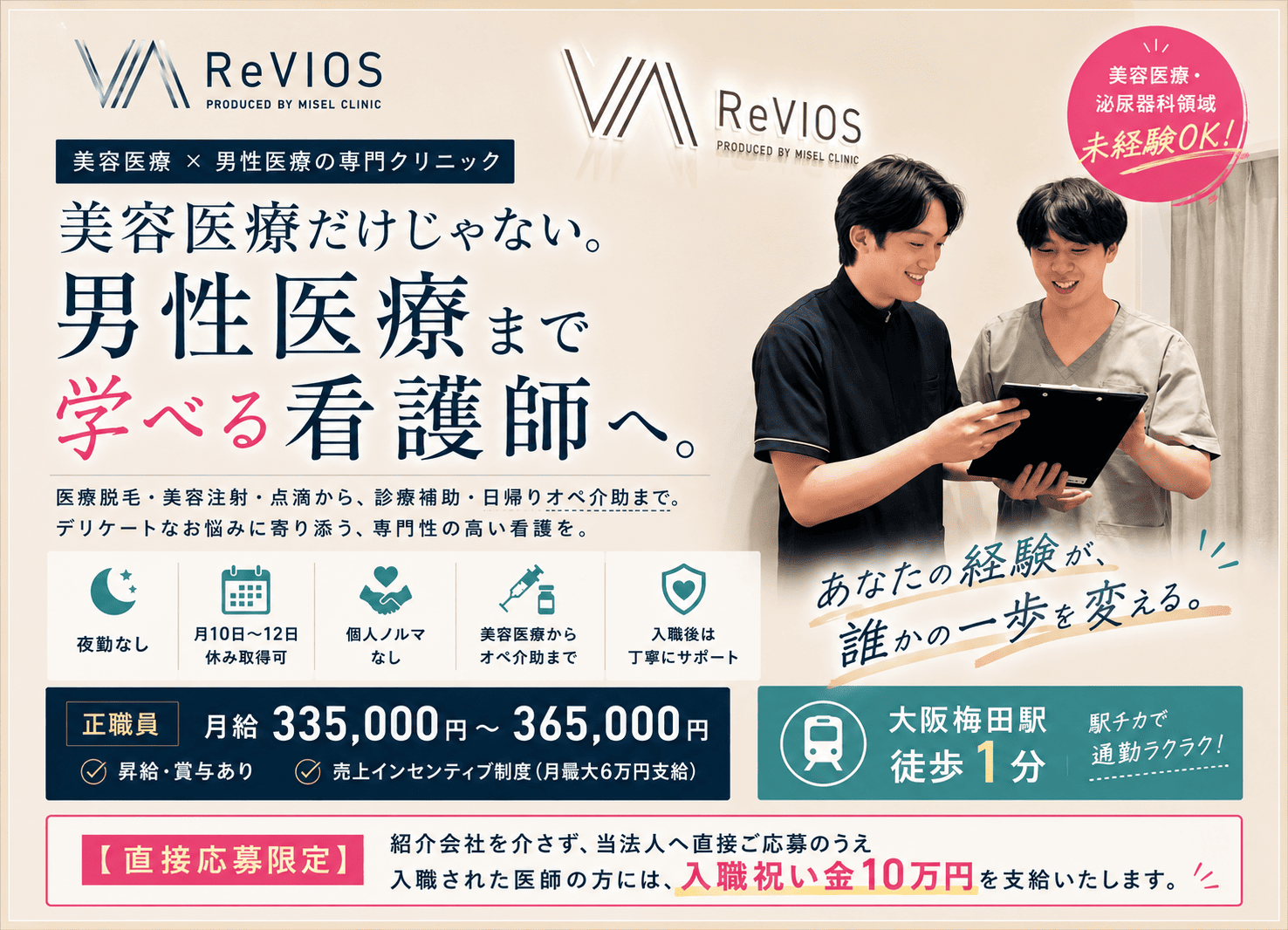 男性美容クリニック看護師｜月給33.5万円以上【入職お祝い金10万円】サムネイル